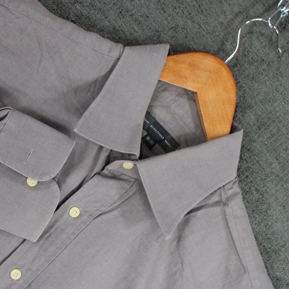 Hart Schaffner Marx Mens Grey Micro Stripe Dress Shirt 16-33 Long Sleeve Pocket